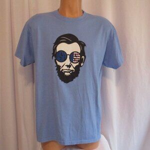 Abraham Lincoln Shirt Large Light Blue USA Flag Sunglasses Graphic Tee